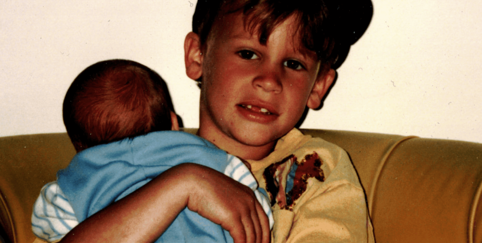 Frog For Sale Album Cover, Young Daniel Bateman holding a baby Steve Bateman.
