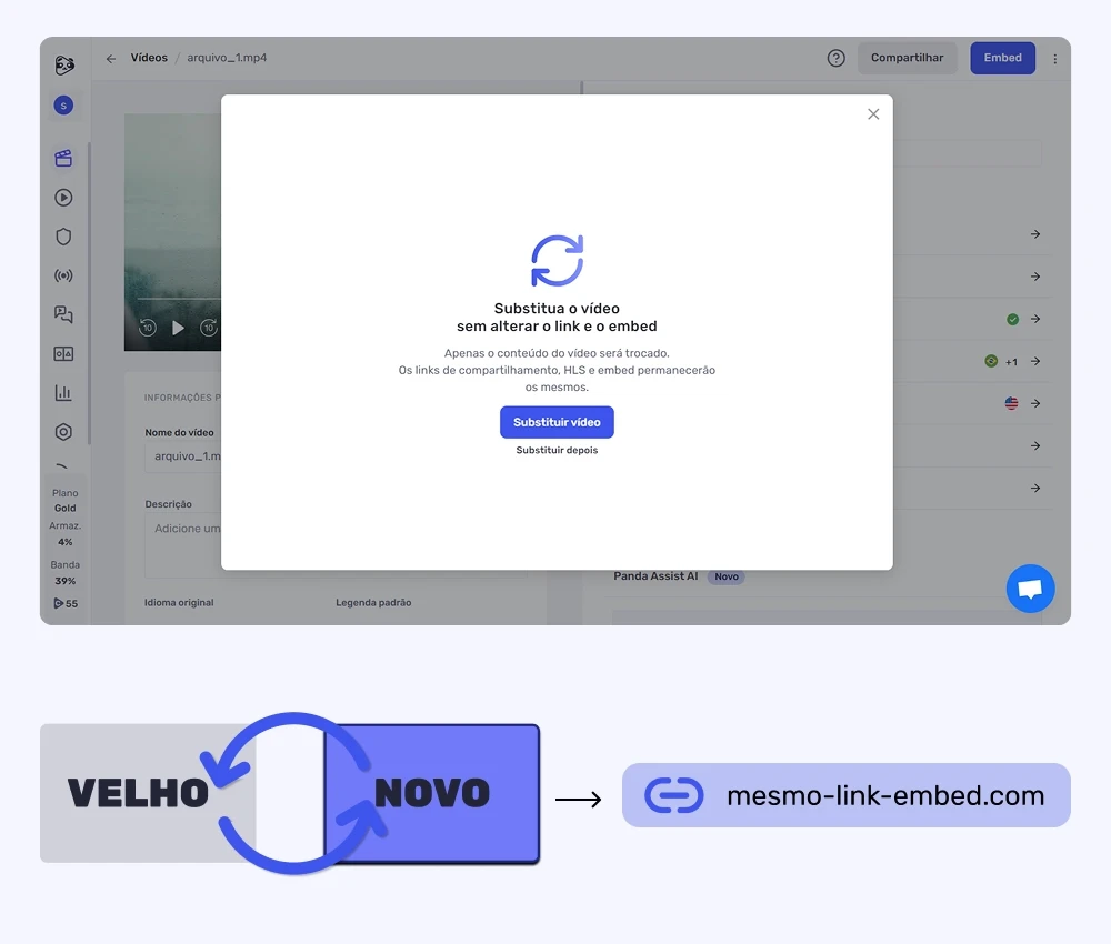 Substitua vídeos na Panda Video sem alterar o link e o embed em sites