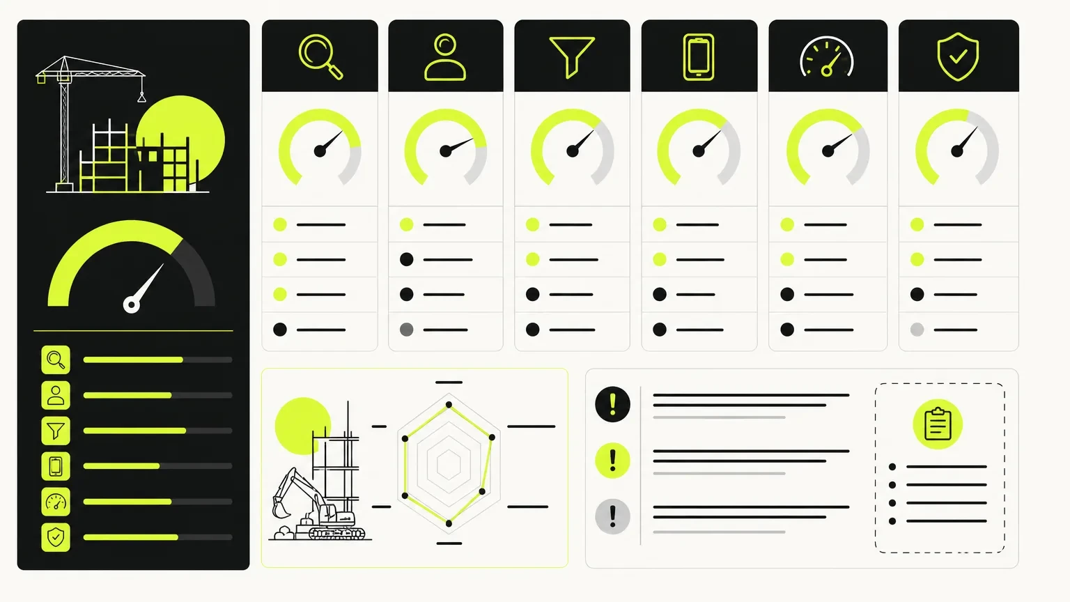 website redesign for construction companies — Visual audit scorecard template for evaluating a construction company's website performance. for Frummerin Digital