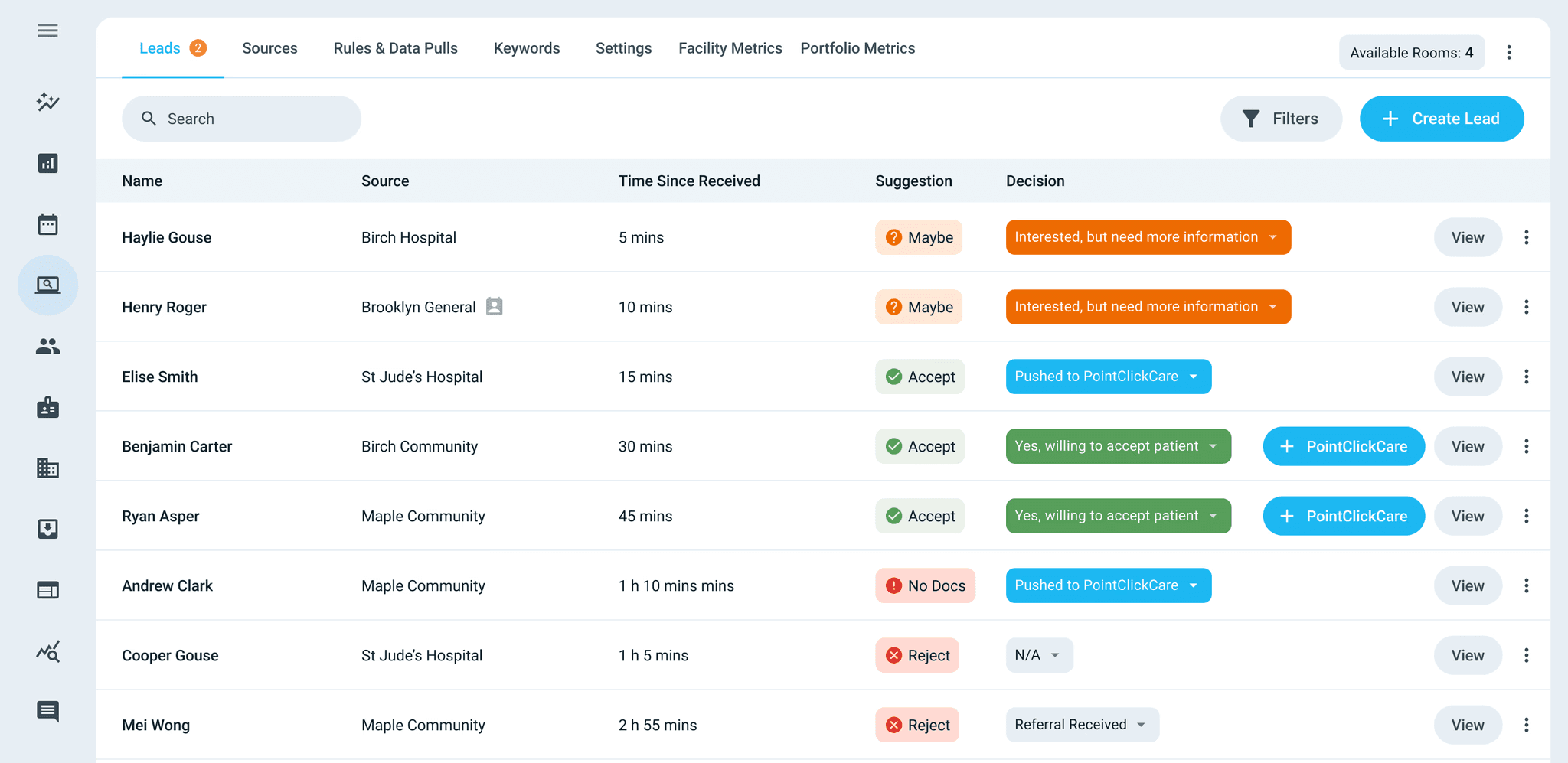 Picture of the ExaCare Screener dashboard