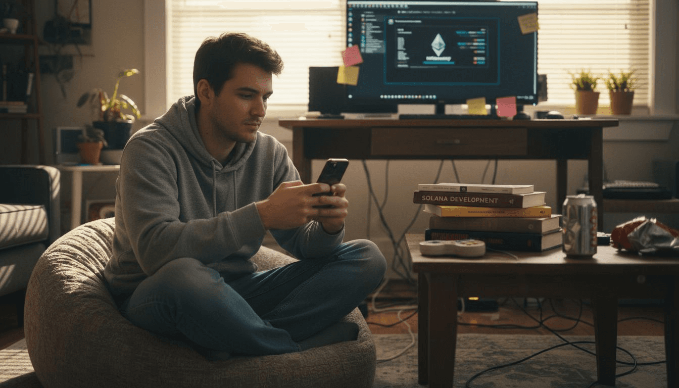 Developer testing mobile blockchain game app