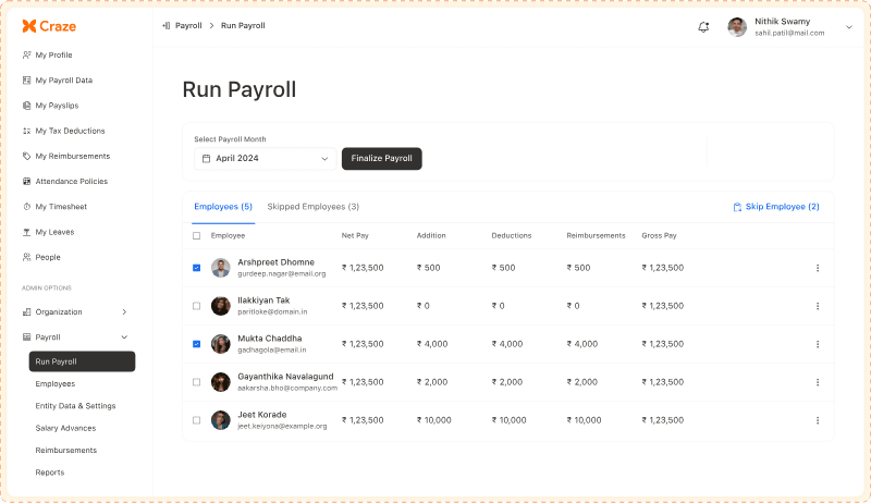 craze payroll dashboard
