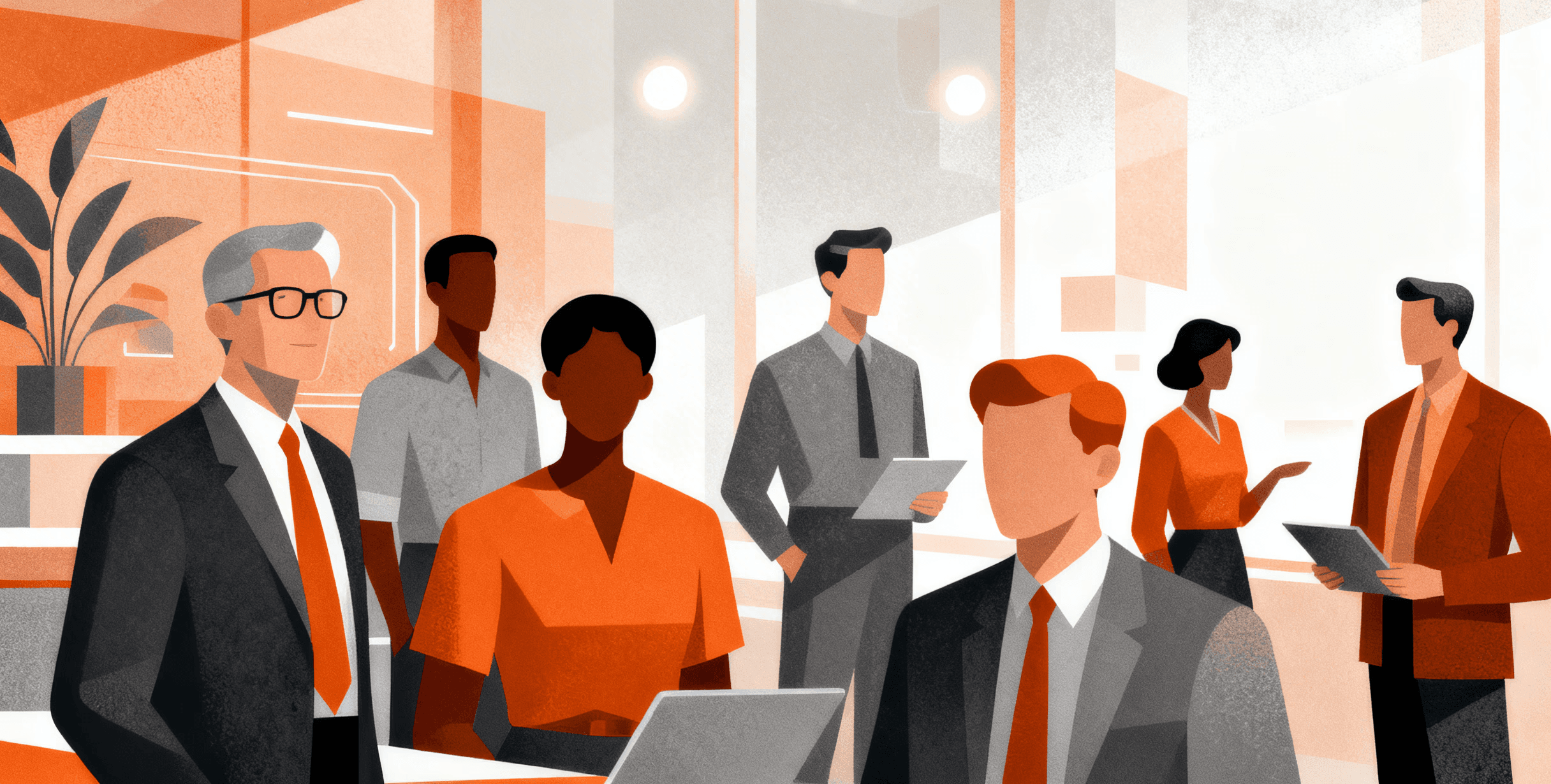 A person in a white outfit sits on a round stool in a spacious, minimalist room. The wall is covered with framed photos surrounding a large screen, creating a serene, contemplative atmosphere