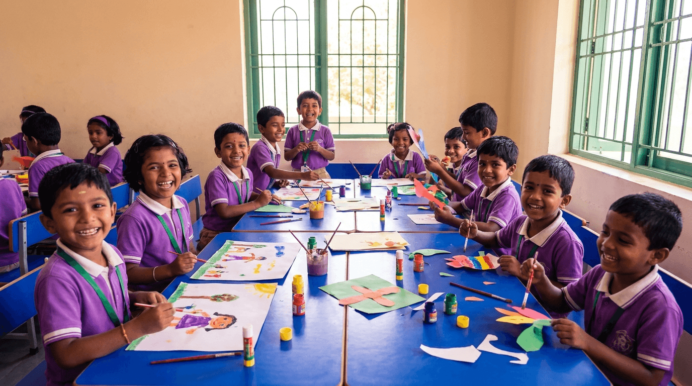 NCFE primary students painting and doing craft