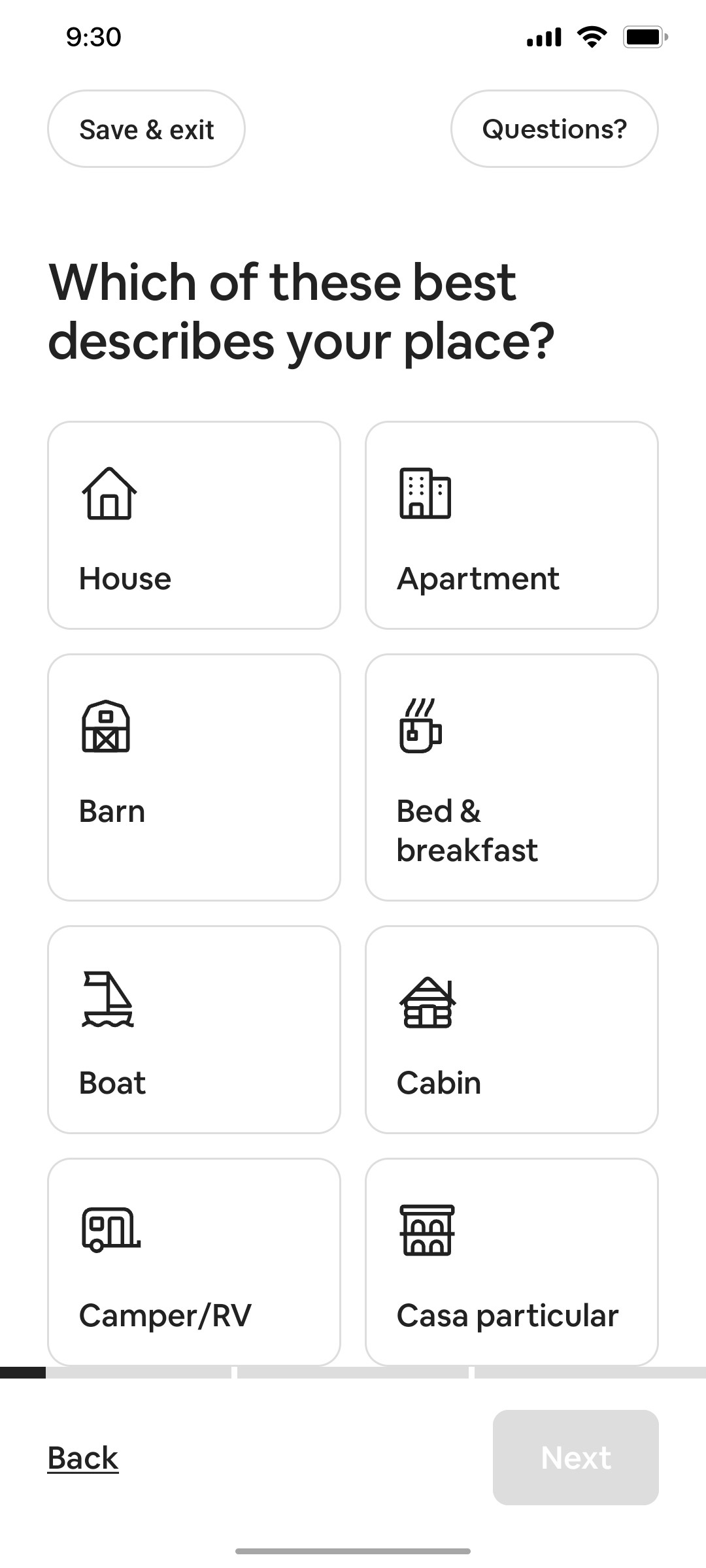 Airbnb Select Place screen
