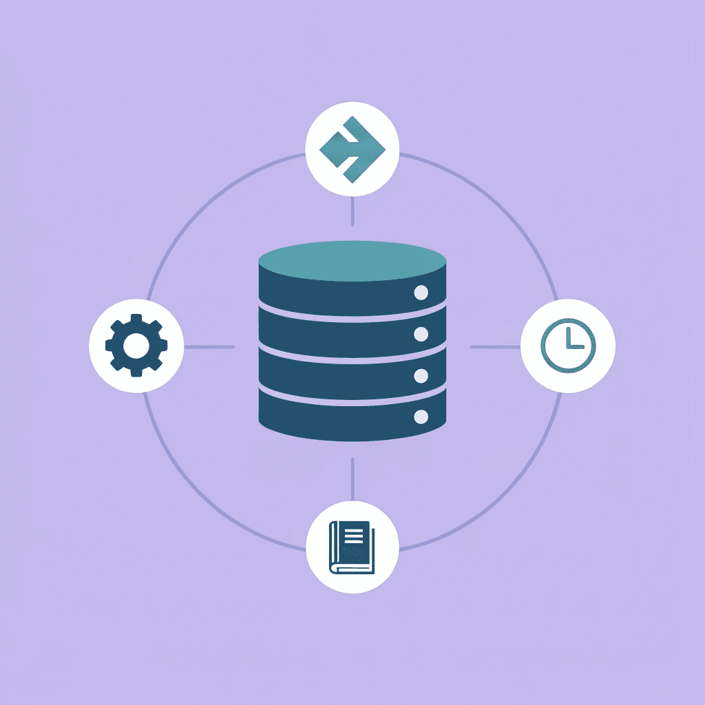 Central hub with four different system icons connected by lines, representing how data integration tools connect disparate sources