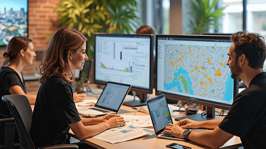 TEam of planners and developers in office