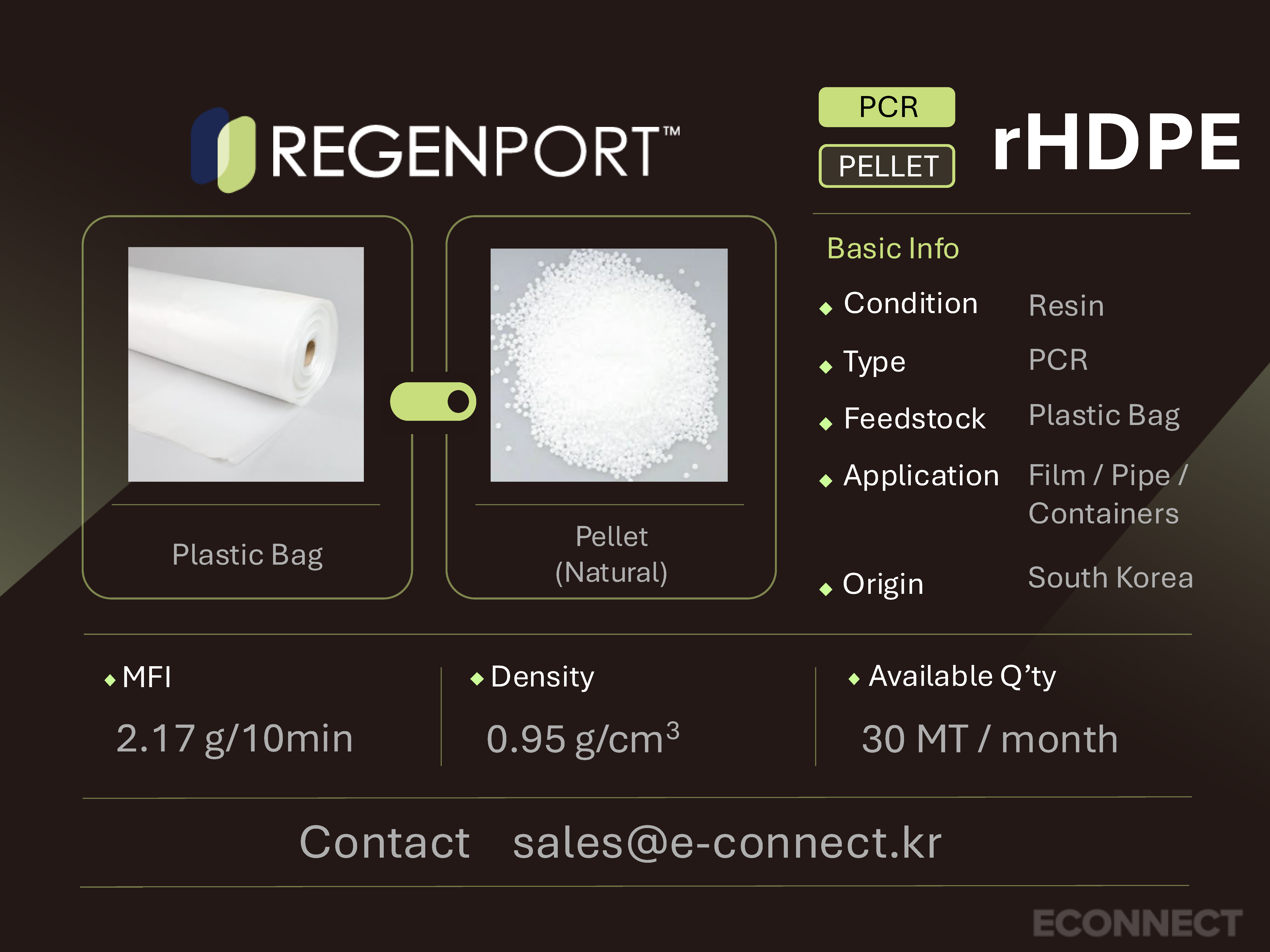 rHDPE PCR resin spec card - Plastic Bag to pellet form