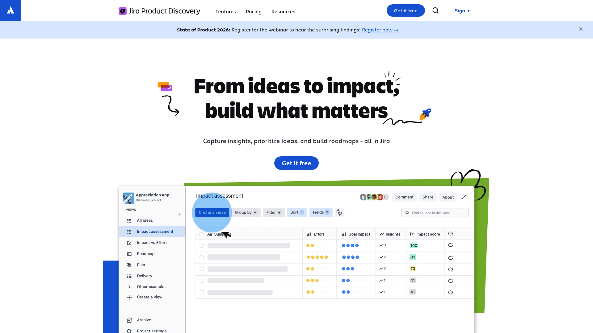 The Jira Product Discovery homepage, which is a key tool for a successful Spreadsheets to Jira Product Discovery migration.