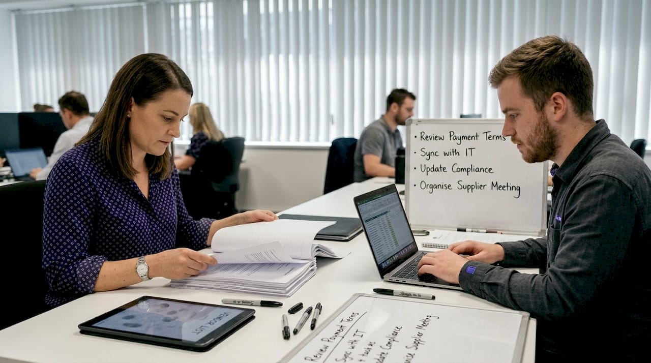 Colleagues managing multi-vendor marketplace tasks