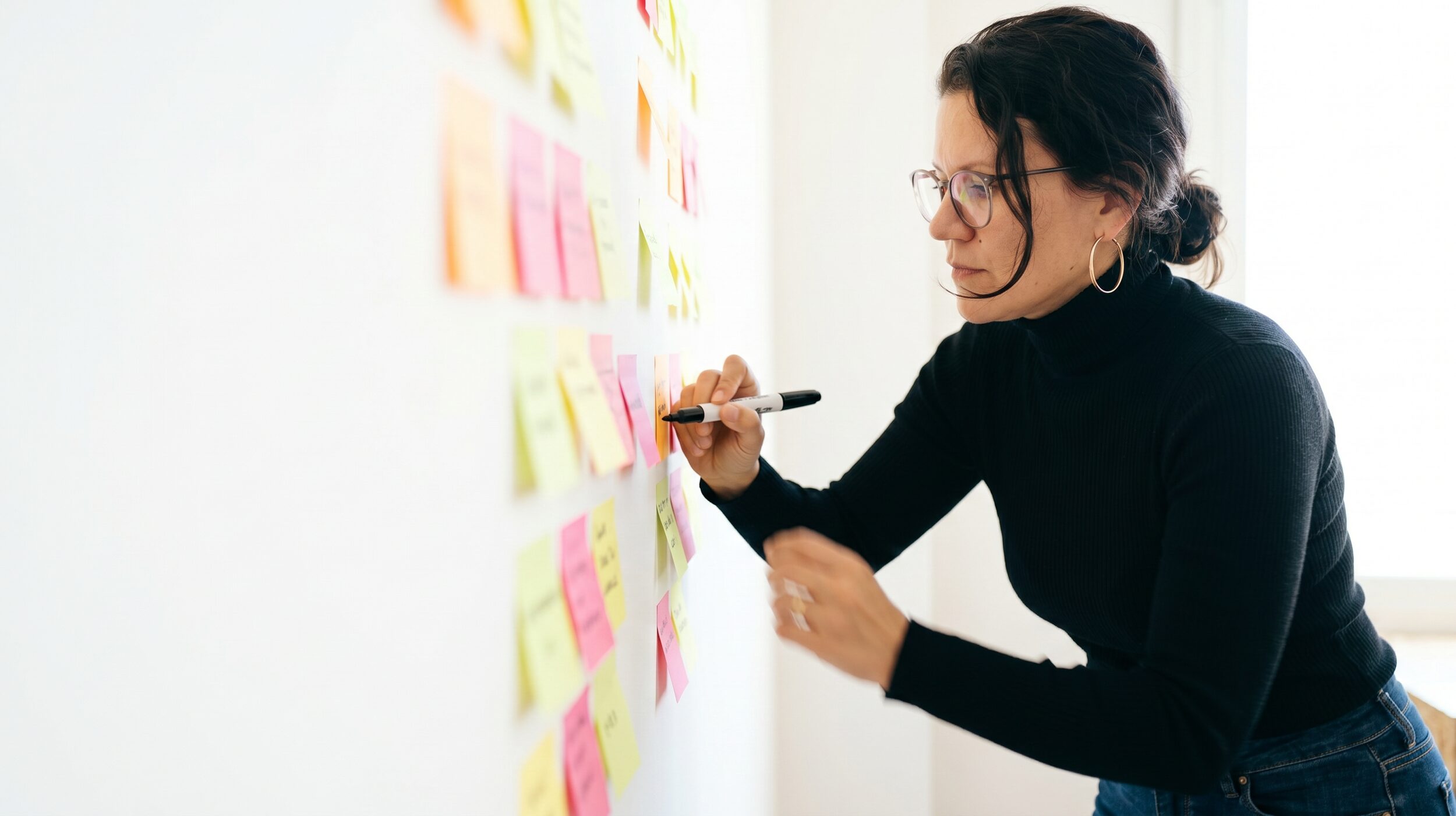 Sophie Kalkum von Studio Alma schreibt auf Whiteboard