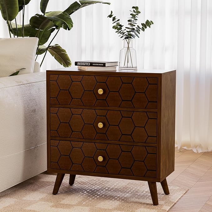 Elegant honeycomb nightstand with ample storage space and a timeless design.