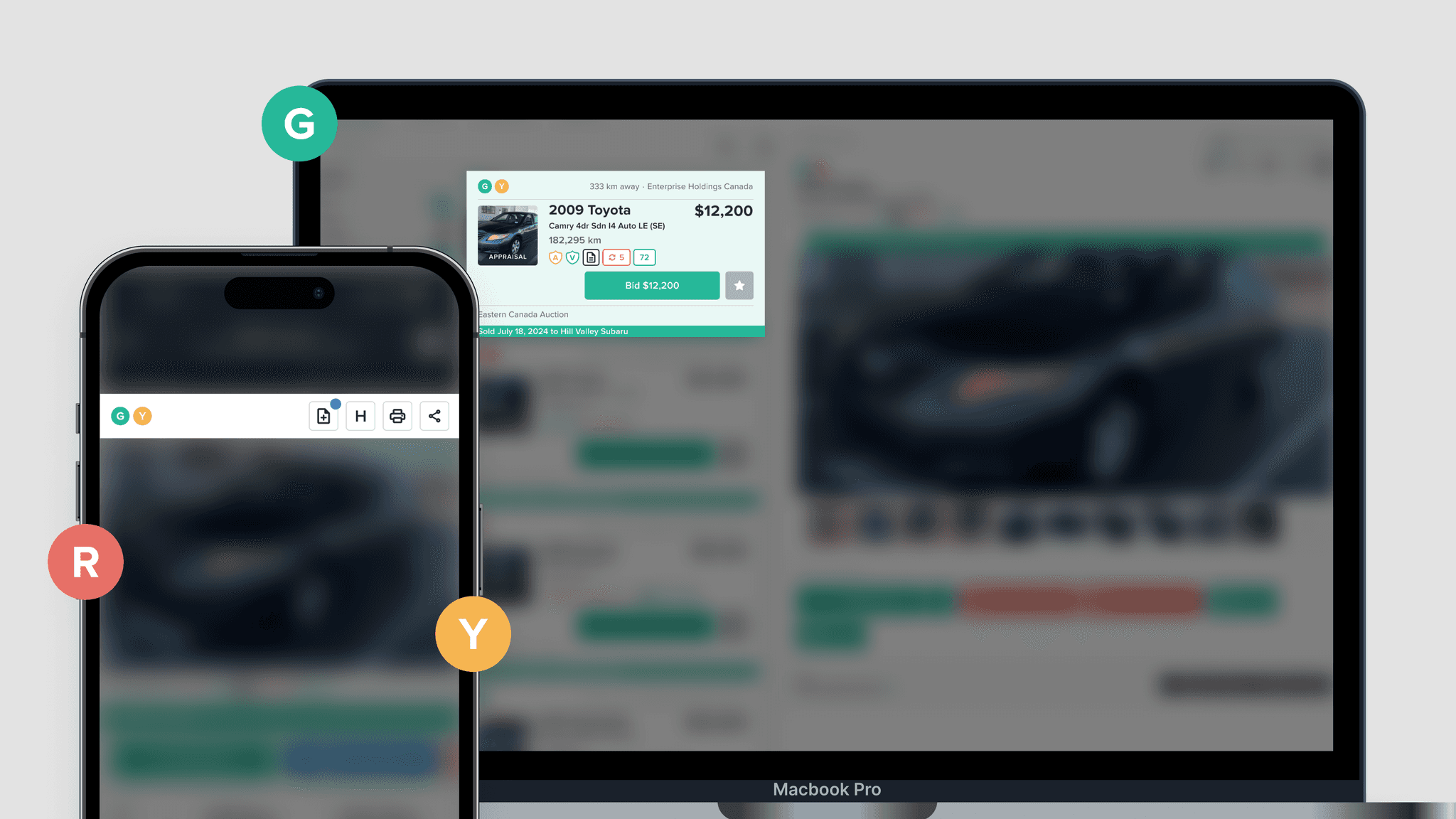 Blurred image of application, highlighting vehicle card