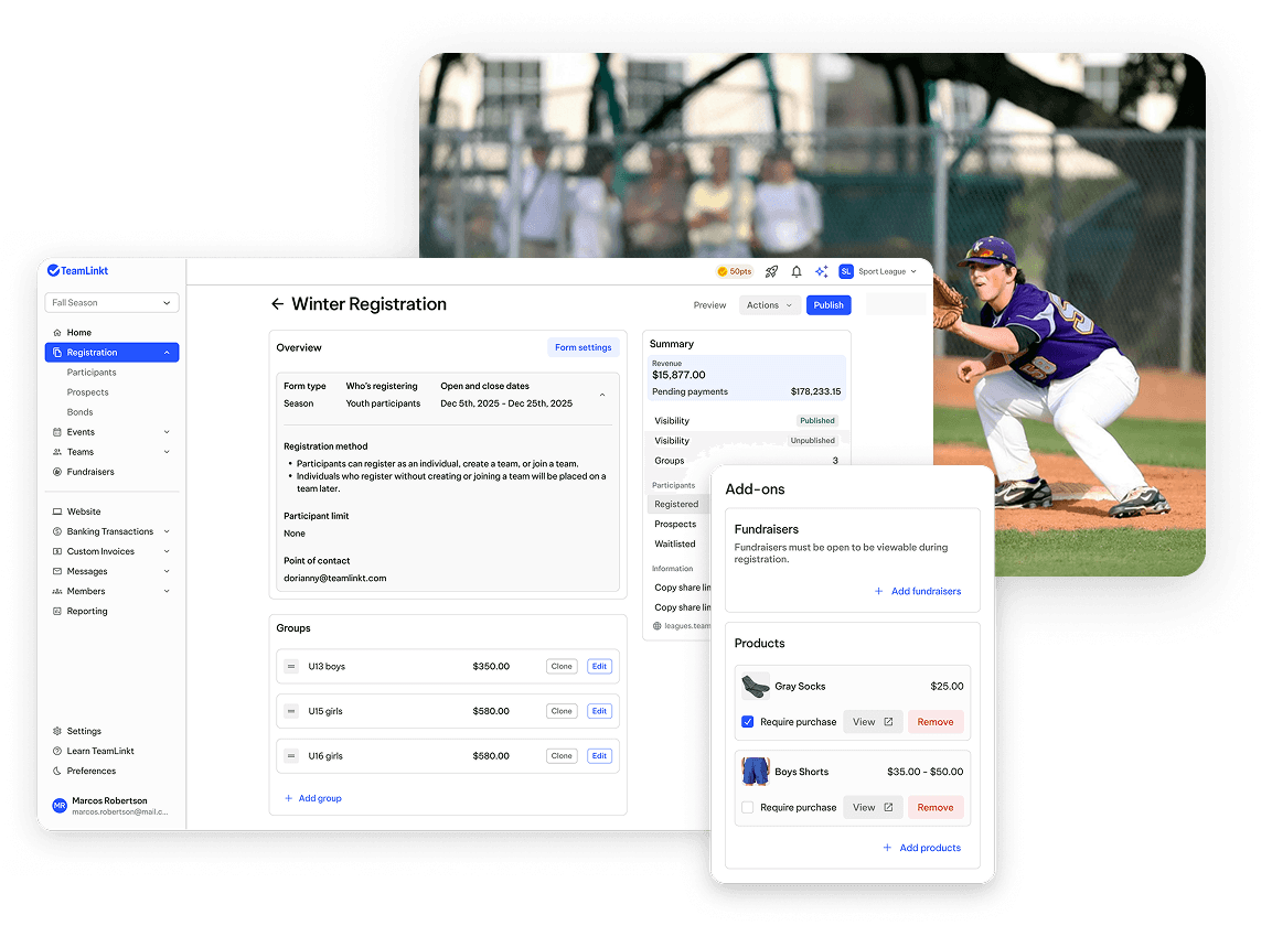 TeamLinkt's Baseball Registration Forms & Software Tool