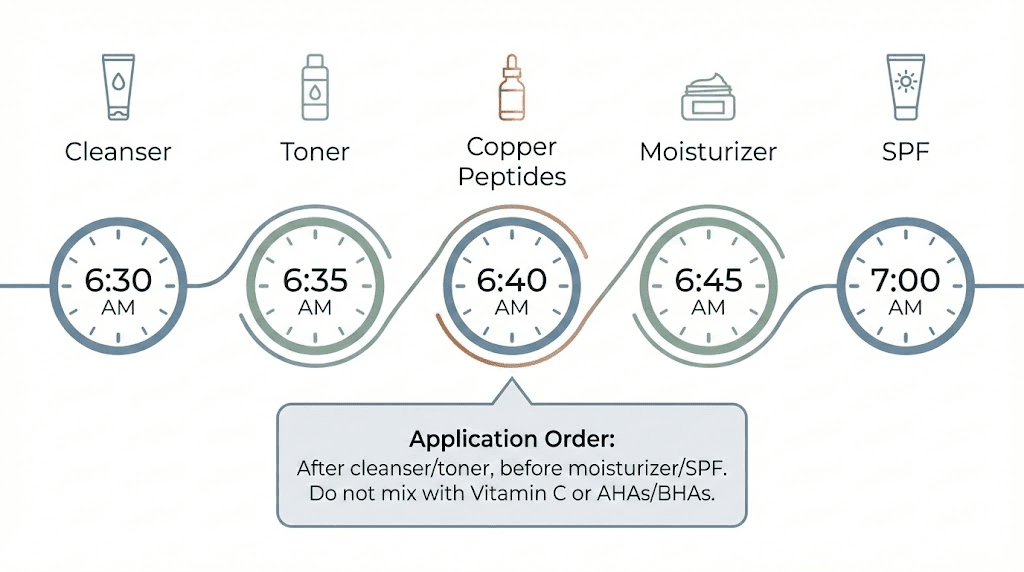 Morning copper peptides skincare routine timeline and layering order