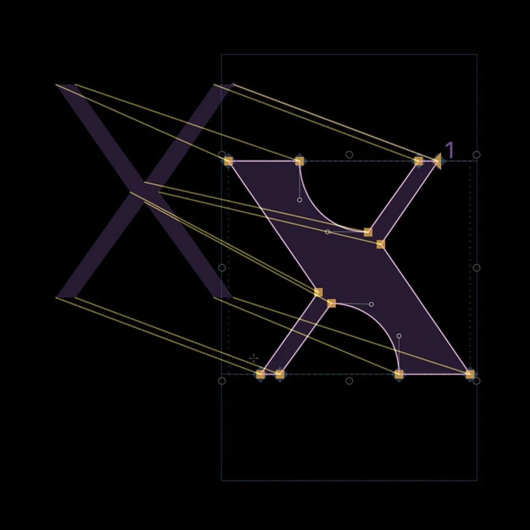 Detail image of letter "X" letterforms at the two style ends of its variable design.