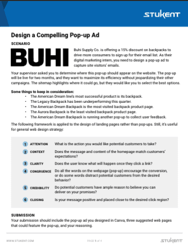 A preview of the free handout for designing a compelling pop-up ad.
