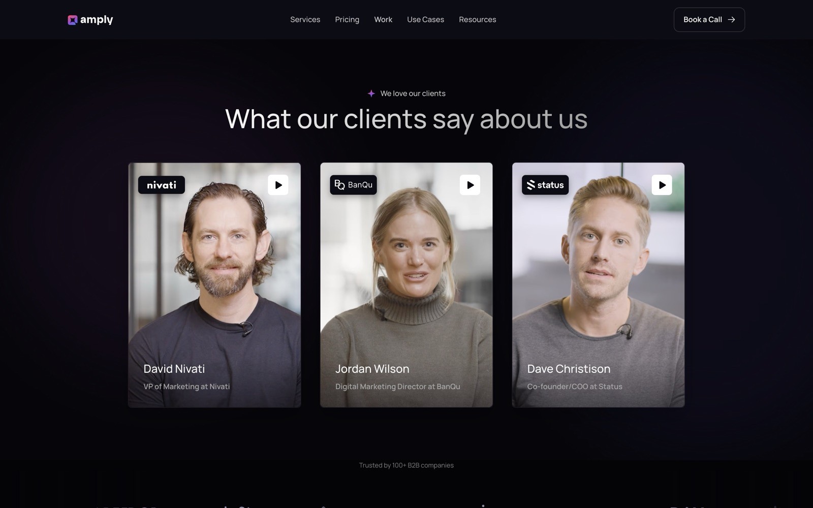 Amply Hero Testimonials section screenshot