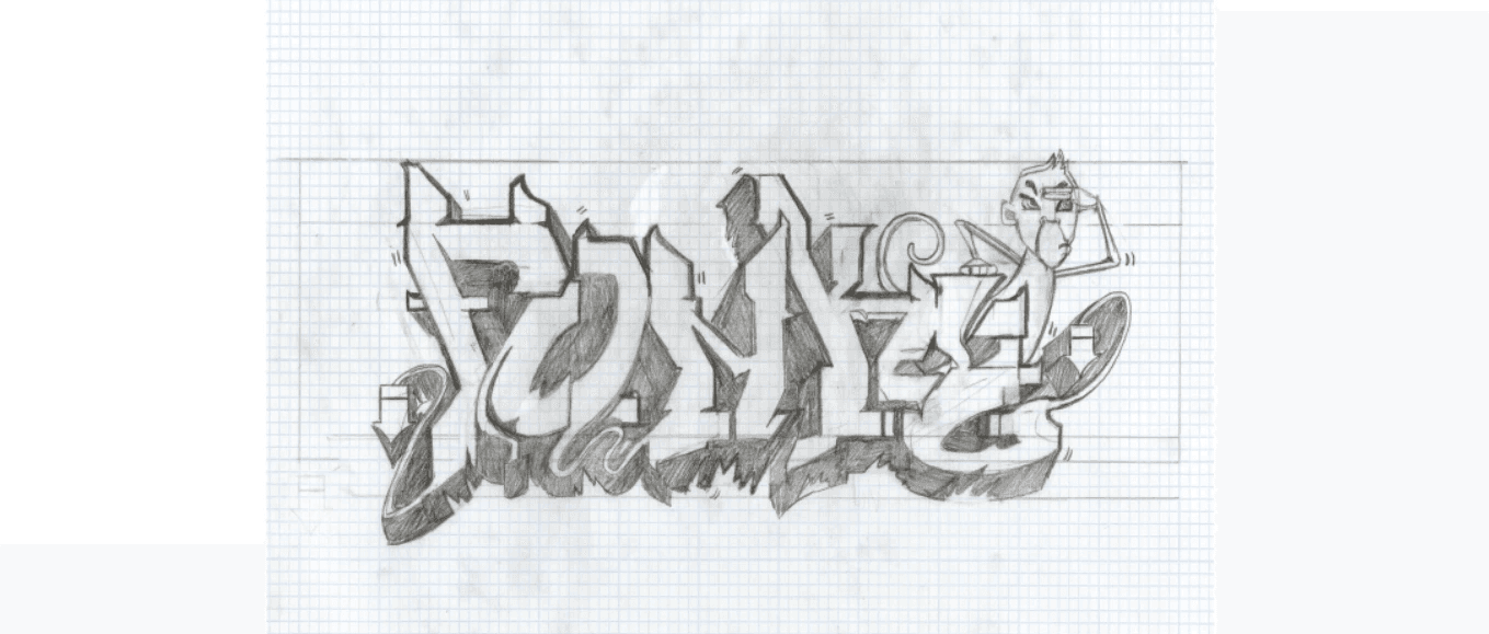 Paper and pencil draft of the spray paint design.