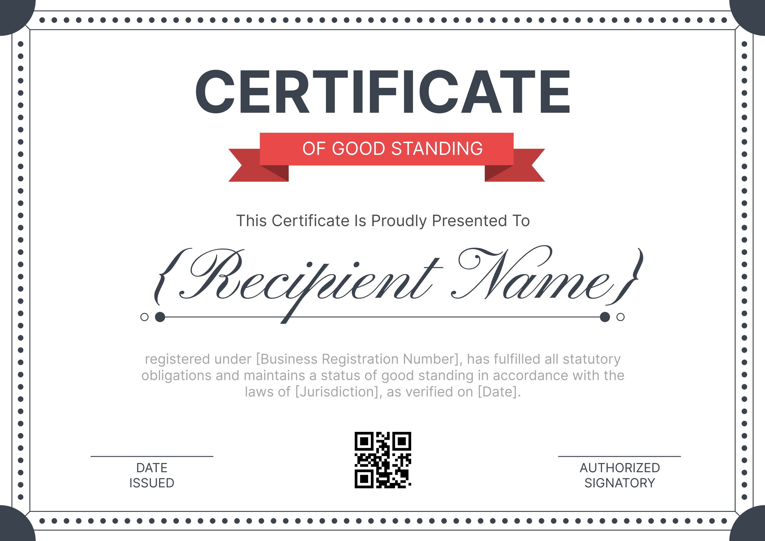 Wauld - Verifiable and professional certificate of good standing template
