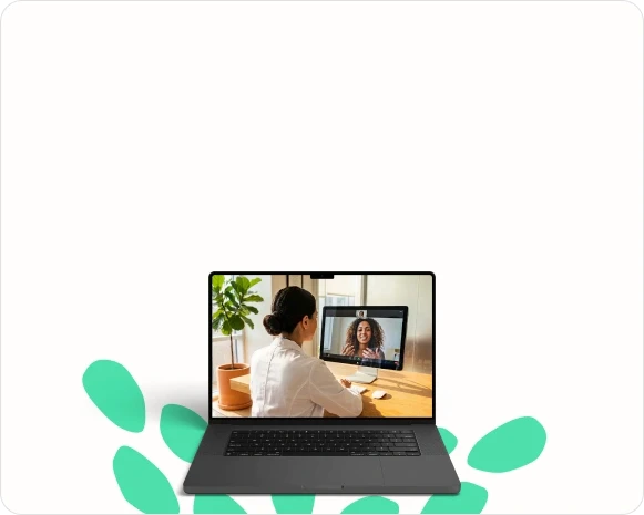 Mockup de um laptop com uma imagem de uma teleconsulta