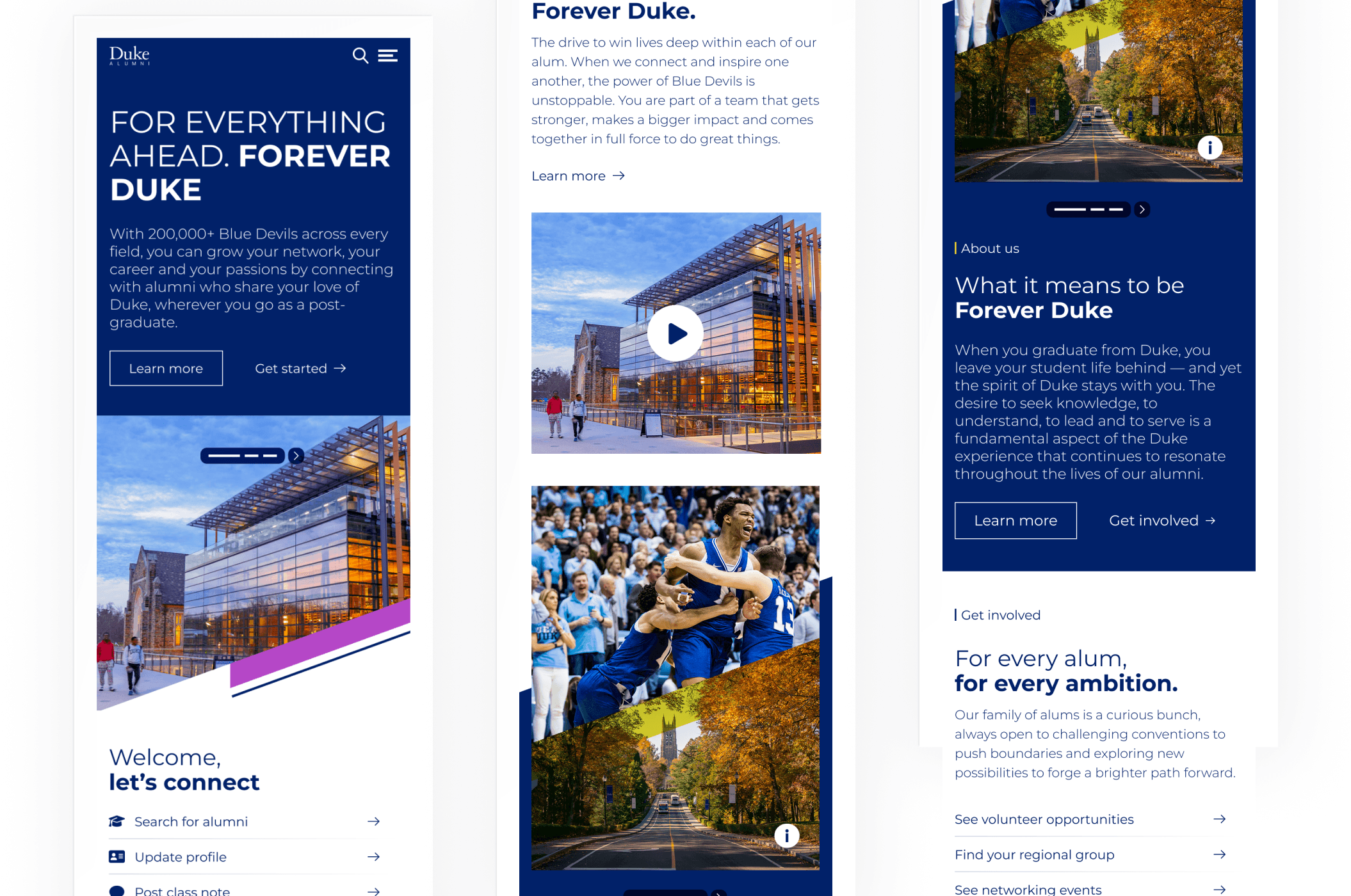 Mobile Screens of Duke Alumni Site