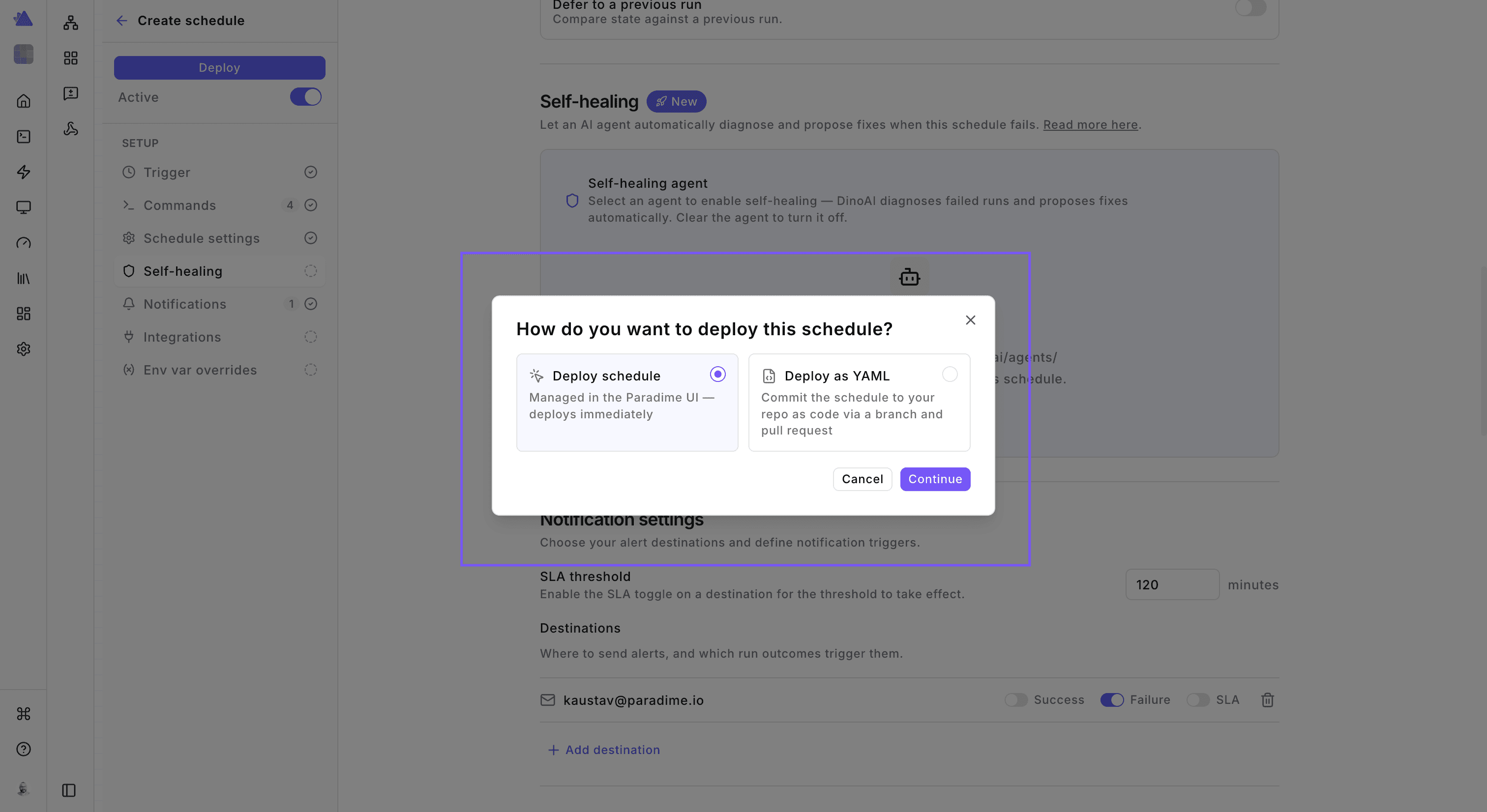 paradime bolt deploy ui and yaml