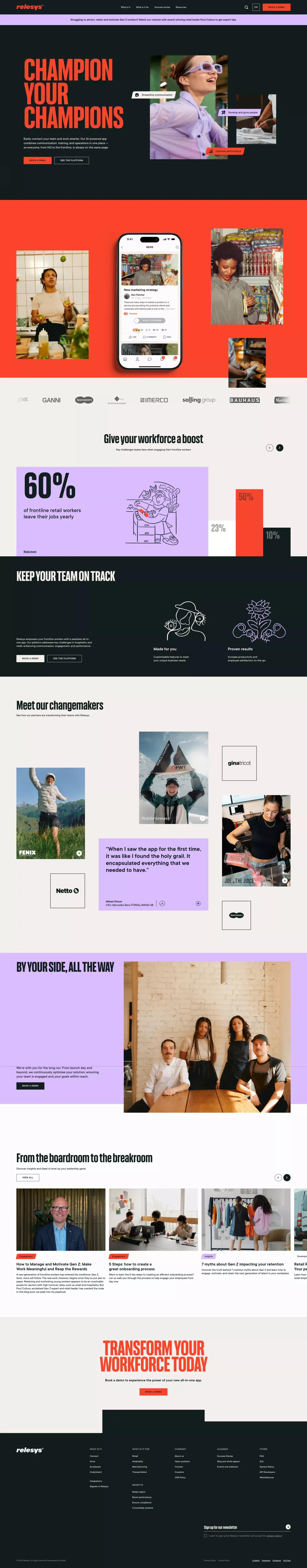 Relesys landing page screenshot showcasing HR and Tech design