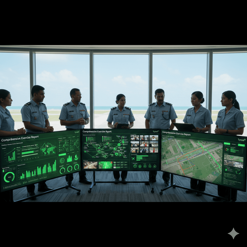Airport staff using Tyros® mobile app for operations, incident reporting, SOS alerts, and real-time tracking