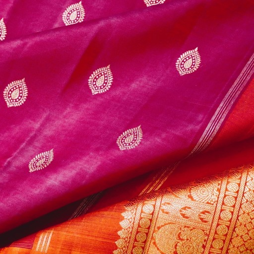 Deep Red and Orange Kanchivaram Silk Saree