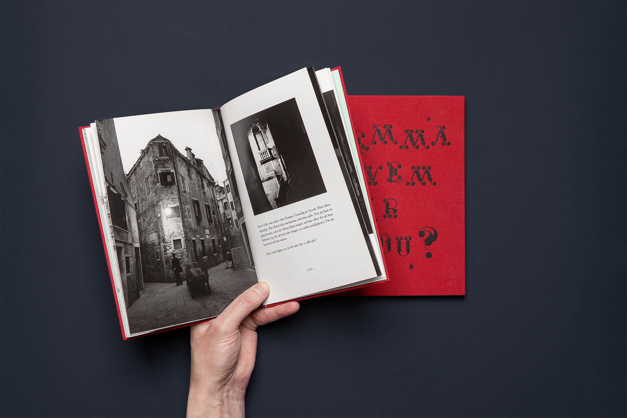Book cover and open spread, from "Emma vem är du?"