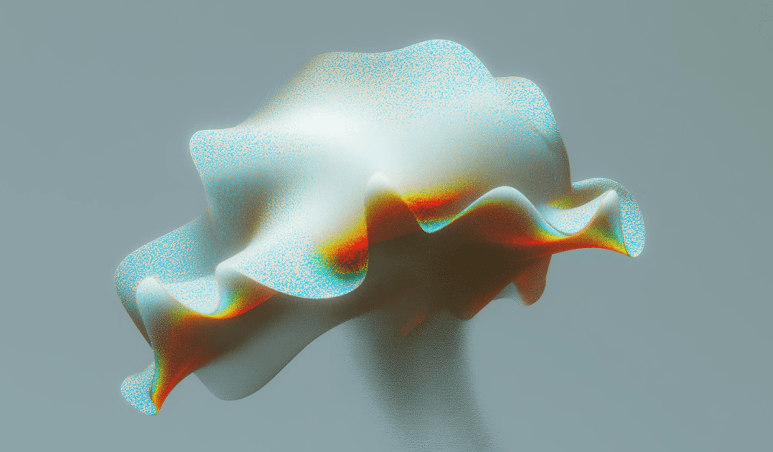 Wavy abstract white iridescent shape.