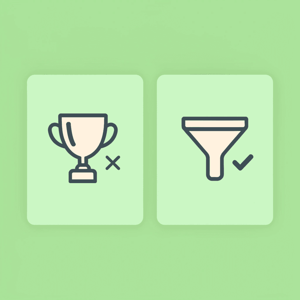 Comparison showing random scholarship applications on left with X mark versus systematic approach on right with checkmark