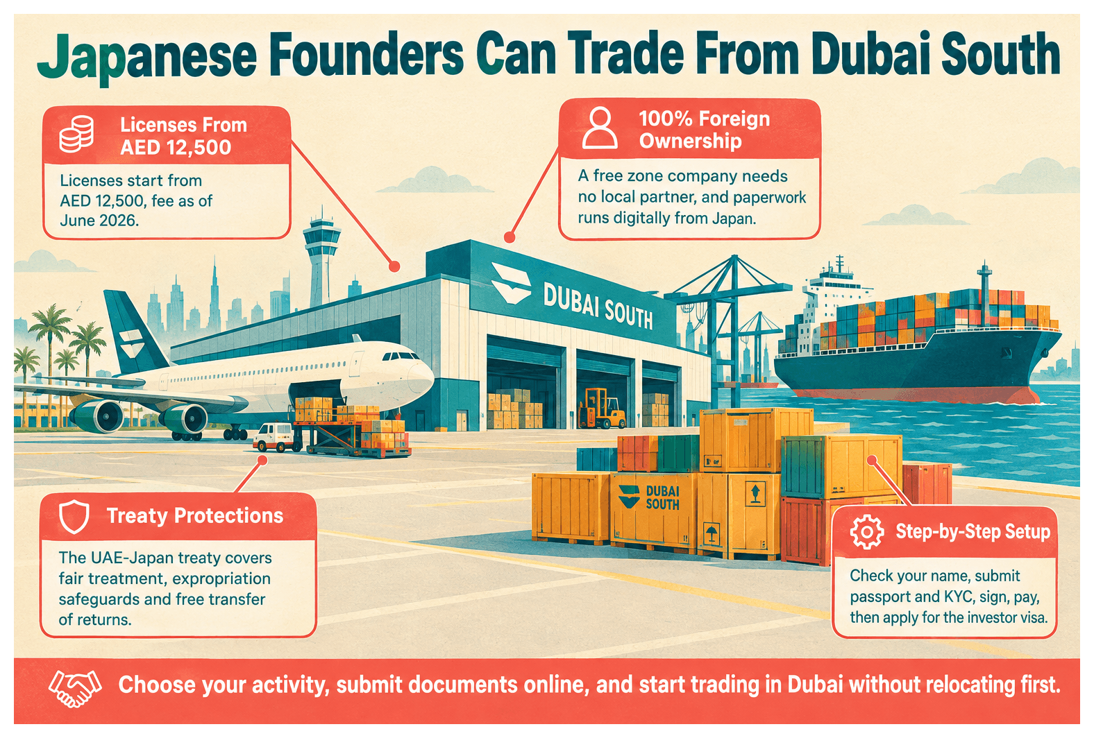Infographic: How to Set Up a Trading Company in Dubai South as a Japanese National
