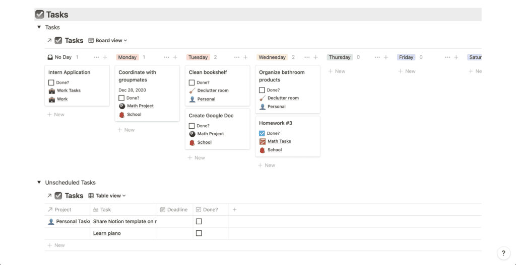 Free Notion Template Weekly Dashboard + Task Database