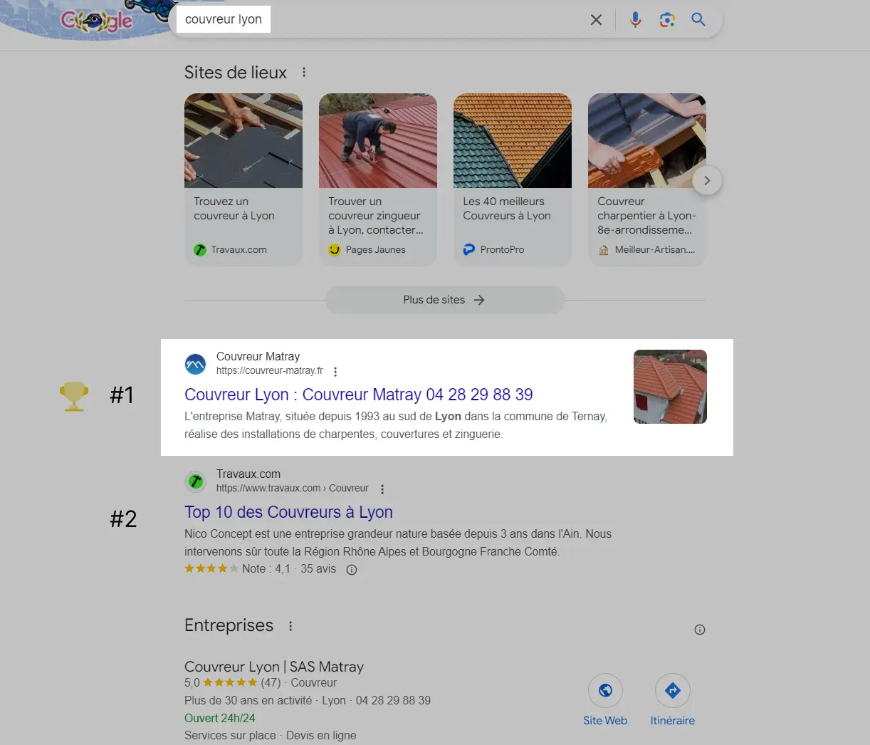 Référencement Google pour un couvreur à Lyon