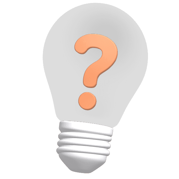 3D icon of a white lightbulb with an orange question-mark in the centre.