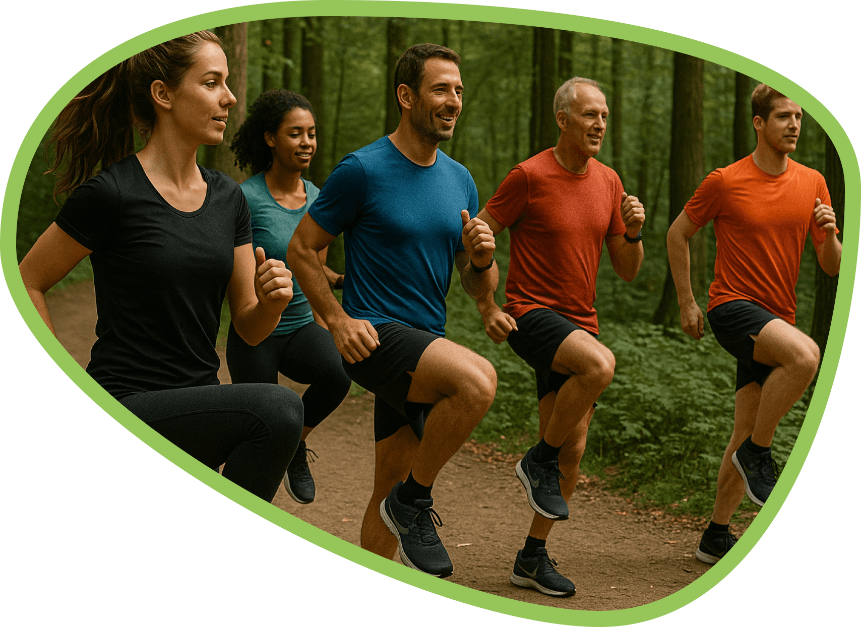 Groep lopers traint in de natuur van Den Haag