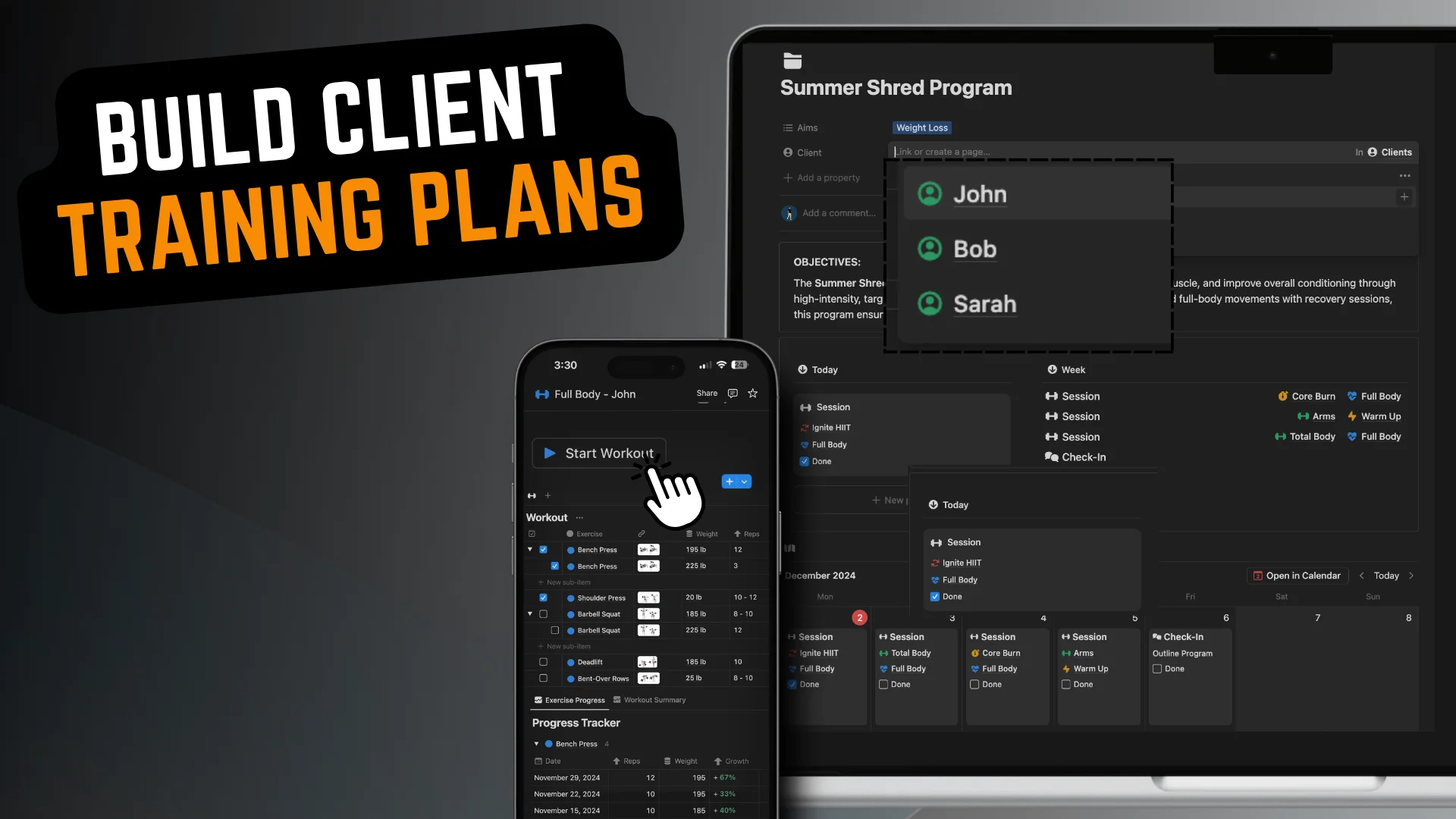 Best Notion client training planner tracking template for personal trainers
