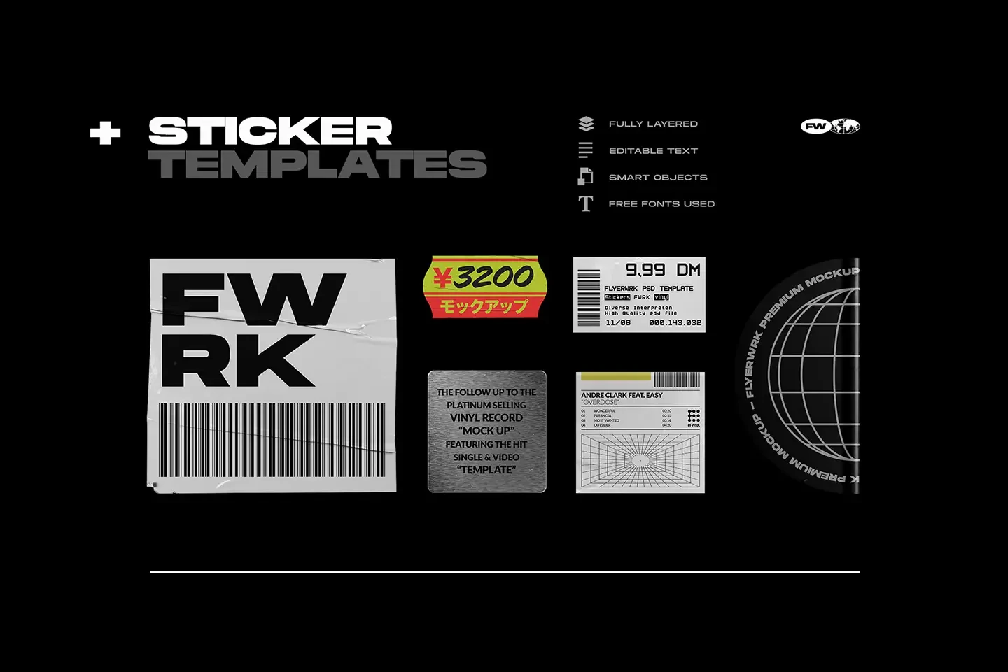CD paper bag mockup sticker templates with barcode label price tag graphics
