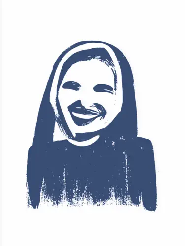 Blue smiling sister portrait illustration