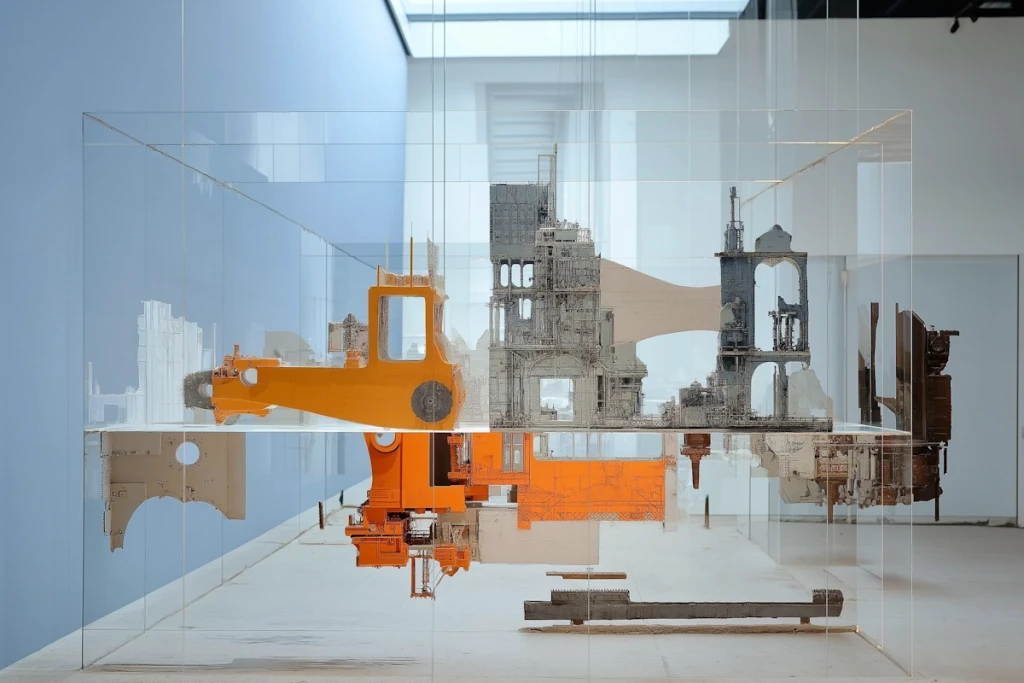 Eine moderne Kunstapparatur, aufgebaut in einem Museum.