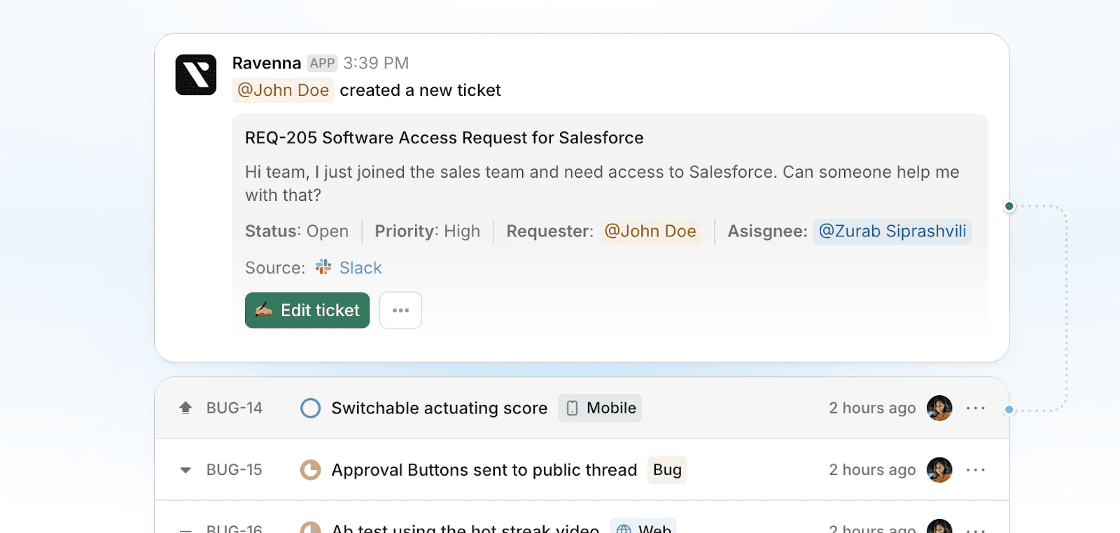 Example of how HR/Finance/RevOps teams can use slack helpdesk to turn dms into tickets.