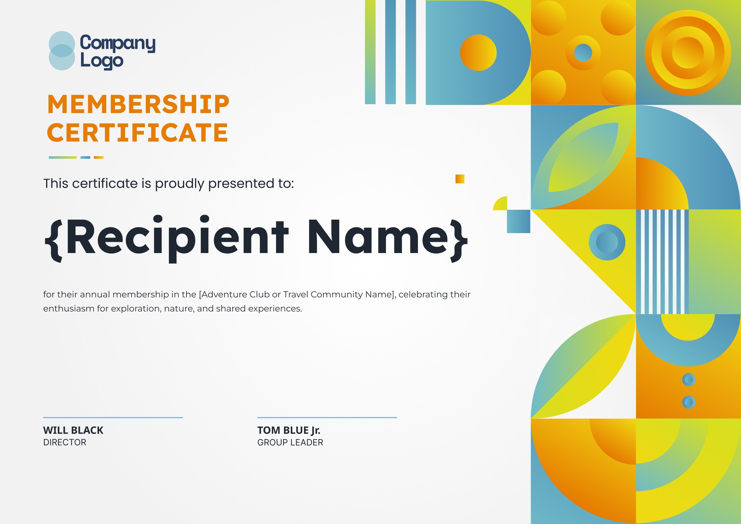 Wauld - Modern and colorful membership certificate