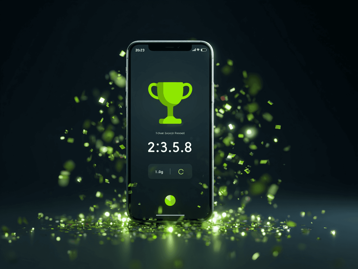 a mobile screen showing a trophy impying a win