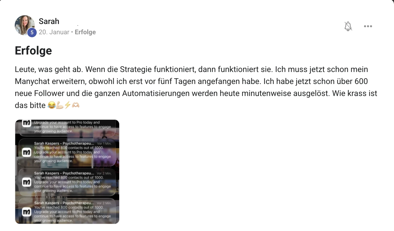 Mitglied der KI Creator Akademie: Psychotherapeutin Sarah mit über 600 neuen Instagram-Followern in 5 Tagen