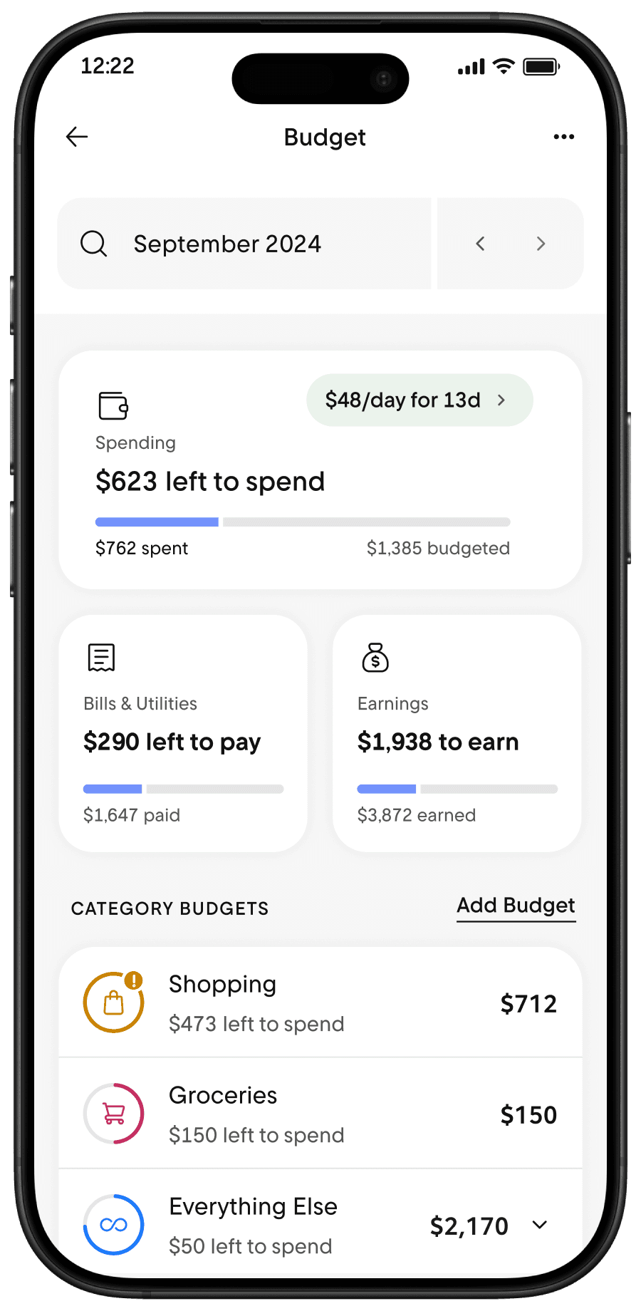 Phone of Budgeting in Rocket Money