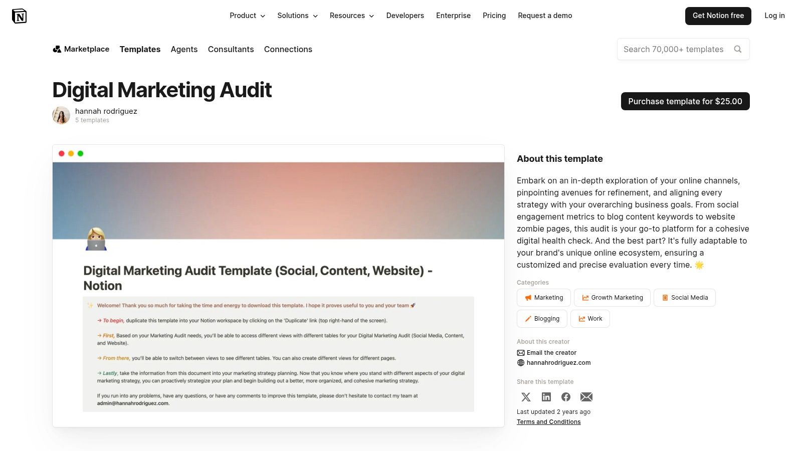 Notion – Digital Marketing Audit Template (Marketplace)