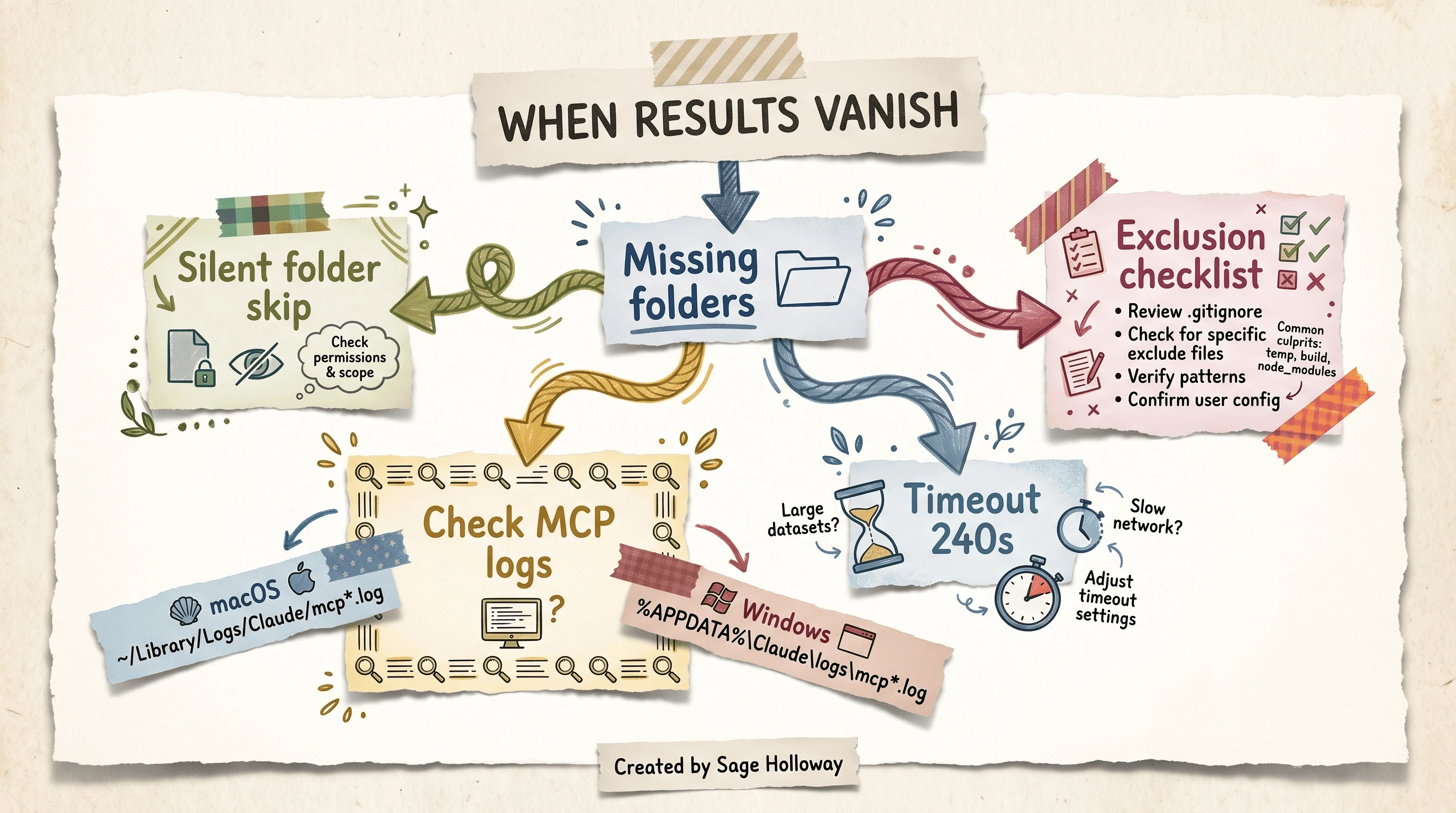 Scrapbook troubleshooting fork for MCP log checks, timeout tuning, and folder skip symptoms