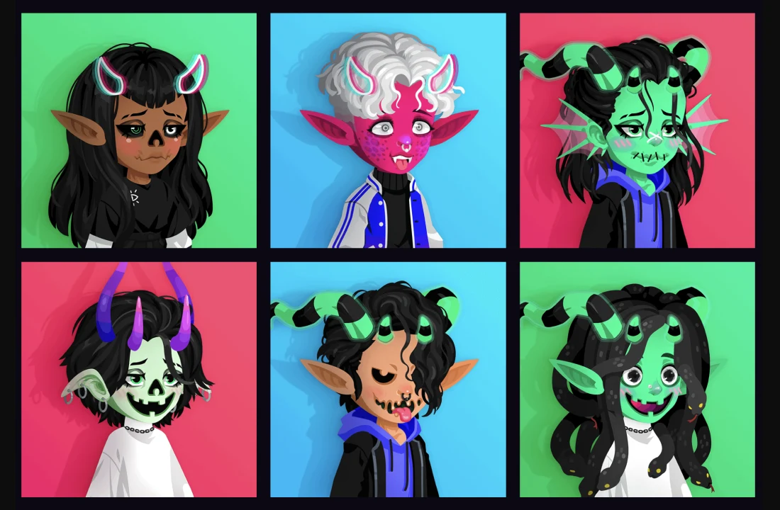 Six unique creatures from Highrise Creature Club.